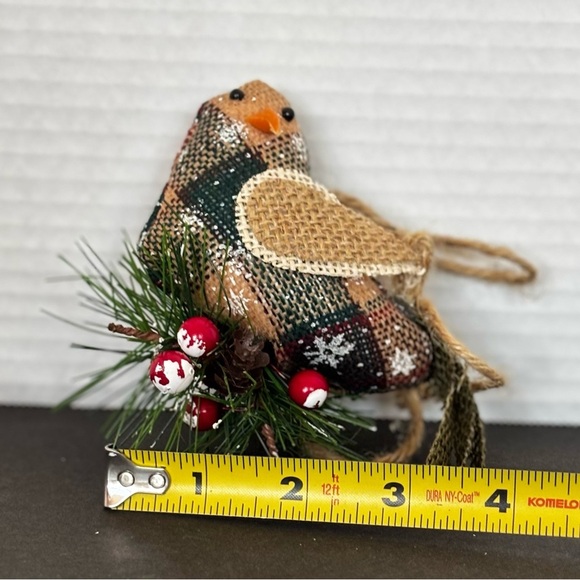 Set Of 2 Bird Christmas Ornaments Vintage Flocked  Branch Berries Pine Cone - Picture 8 of 8
